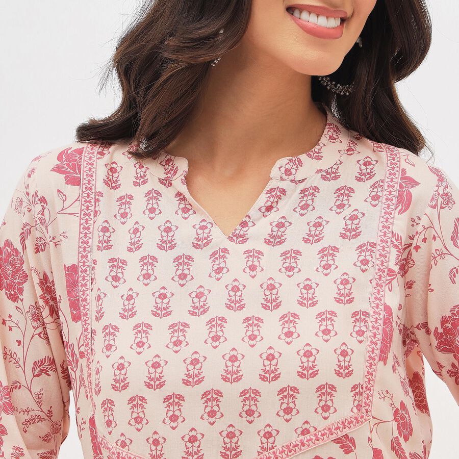Women's Soft Pink Notch Neck Floral Printed Kurta, Pink, large image number null