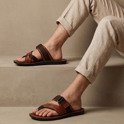 Men's Brown PU Thong Slip-On Sandals