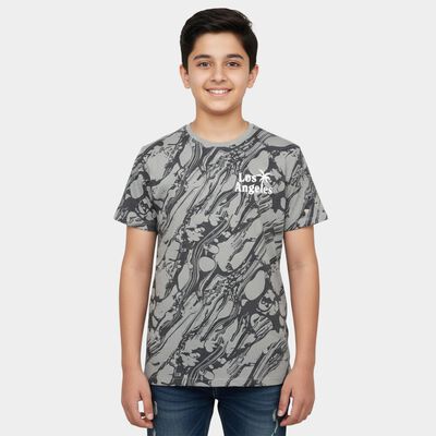 Boys Light Grey Cotton Round Neck Casual Half Sleeve T-Shirt