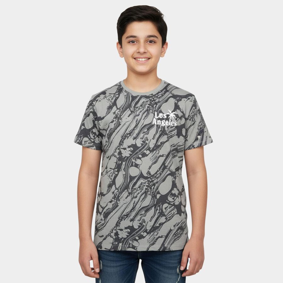 Boys Light Grey Cotton Round Neck Casual Half Sleeve T-Shirt, Light Grey, large