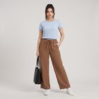 Women's Brown Wide Leg Drawstring Track Pants, Brown, small