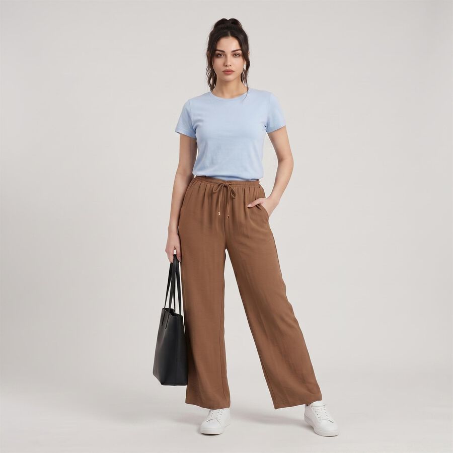 Women's Brown Wide Leg Drawstring Track Pants, Brown, large