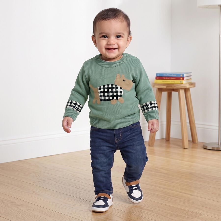 Infants Green Crew Neck Pullover, हल्का हरा, large