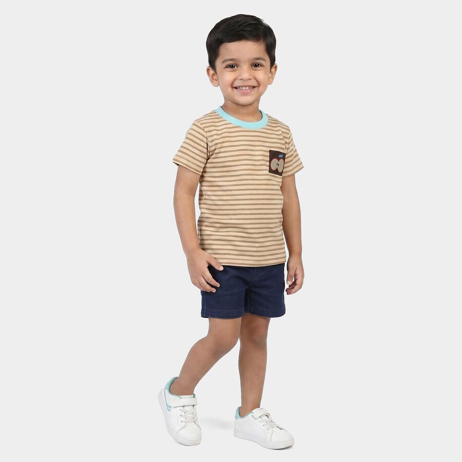 Boys Beige Crew Neck Regular T-Shirt, Beige, large