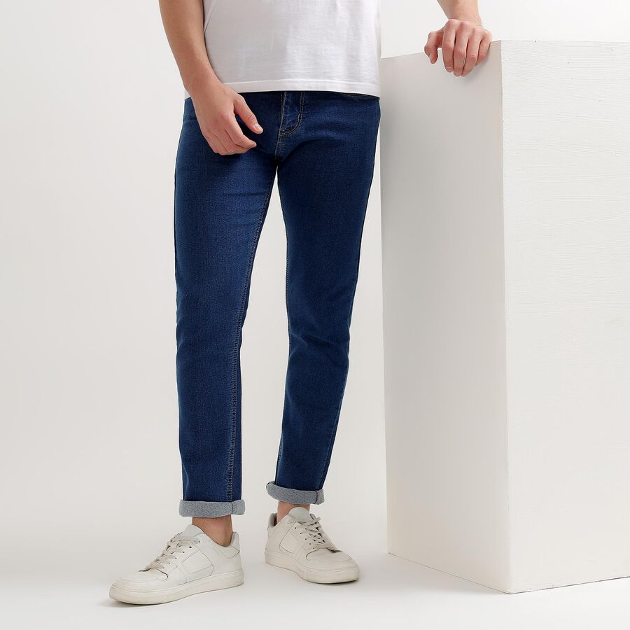 Men's Slim Fit Jeans, मध्यम नीला, large image number null