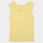 Girls Yellow Cotton Round Neck Minimalist Vest, पीला, small