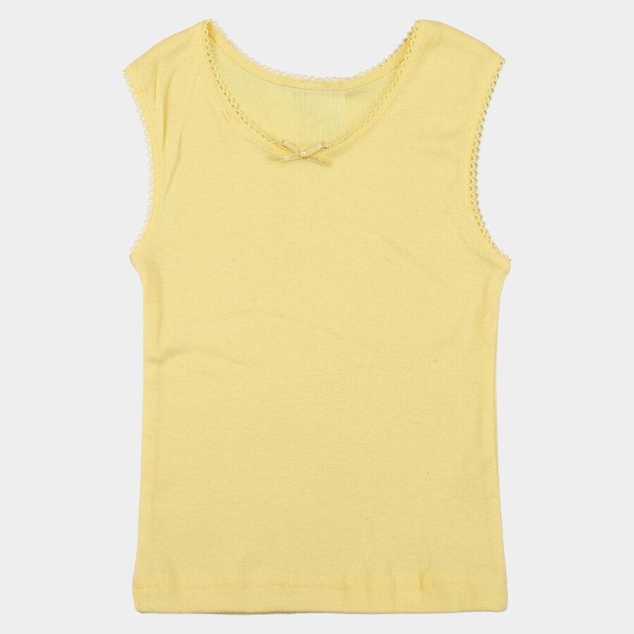 Girls Yellow Cotton Round Neck Minimalist Vest, पीला, large