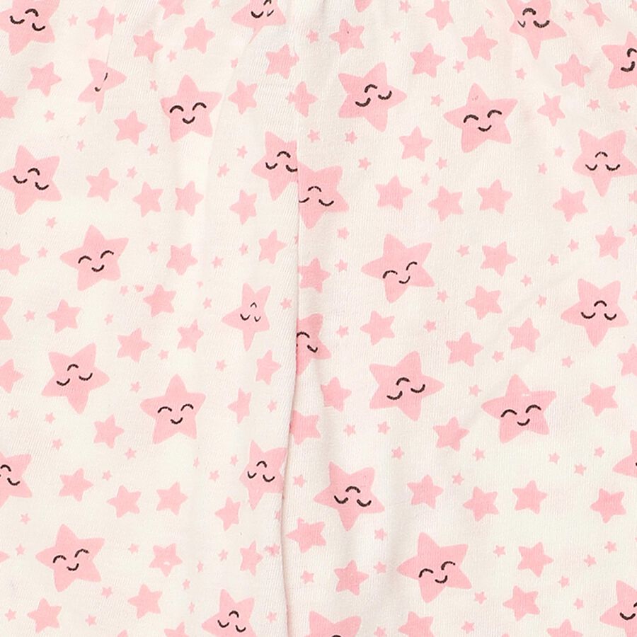 Girls' White Regular Fit Star Printed Capri, White, large