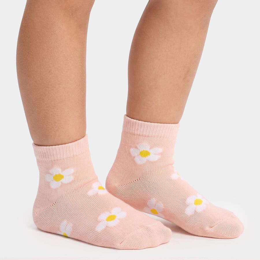 Girls' Regular Fit Floral Pack of 2 Socks ( Pink, Green ), हल्का गुलाबी, large