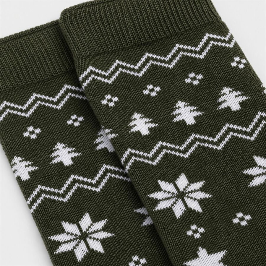 Women's Olive Green Regular Fit Printed Pack of 1 Socks, Dark Green, large