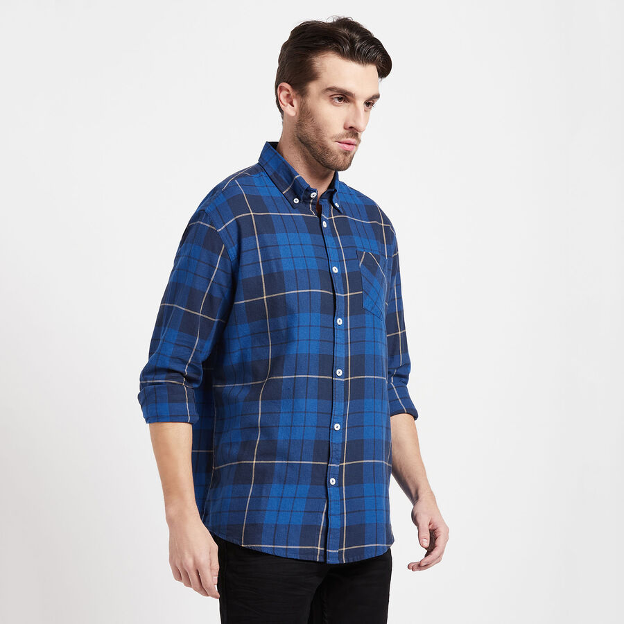 Cotton Checks Casual Shirt, Dark Blue, large image number null