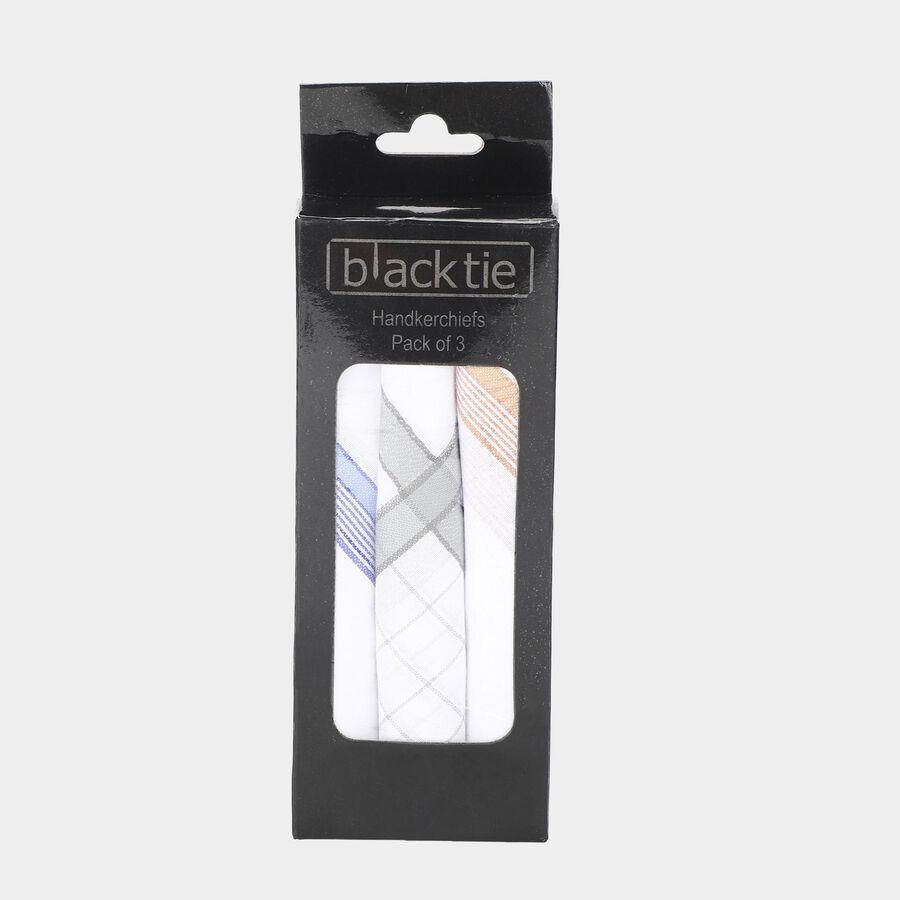 Men White Checked Pack of 3 Handkerchief, गहरा ग्रे, large