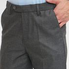 Men's Dark Grey Slim Fit Flat-Front Formal Trousers, Dark Grey, small
