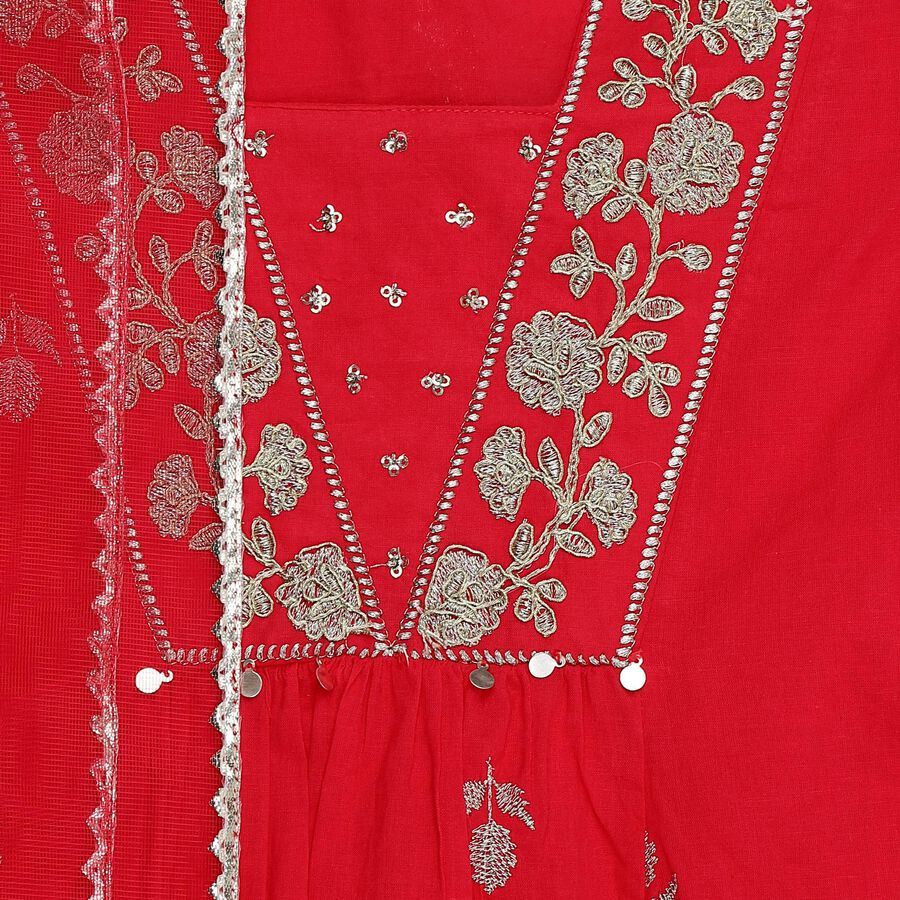 Girls' Fuchsia Square Neck Embroidered Peplum Top and Tiered Skirt Fusion Set, रानी (फ्यूशिया), large