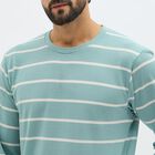 Men's Aqua Green Crew Neck Striped T-Shirt, Aqua, small image number null