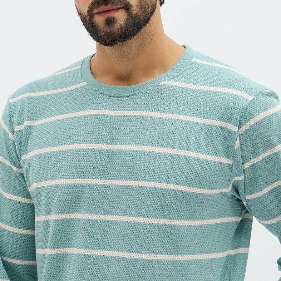 Men's Aqua Green Crew Neck Striped T-Shirt, Aqua, large image number null