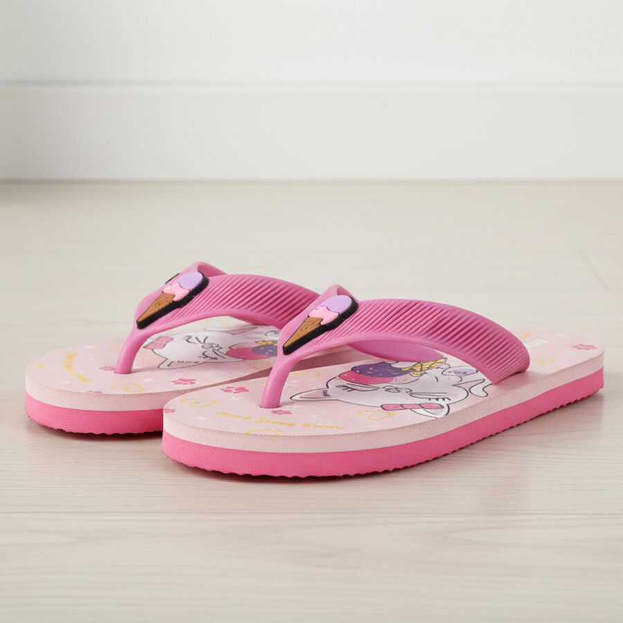 Kids Pink Character Print Flip-Flop Slippers, गुलाबी, large