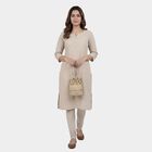 Women's Beige Cotton Blend Classic Fit Churidar, गहरा पीला, small