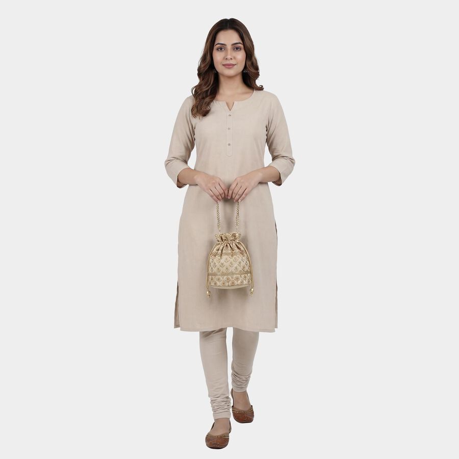 Women's Beige Cotton Blend Classic Fit Churidar, गहरा पीला, large