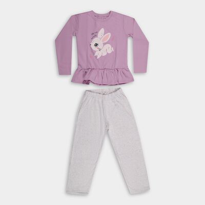 Girls Lavender Round Neck Ruffled Hipster Set