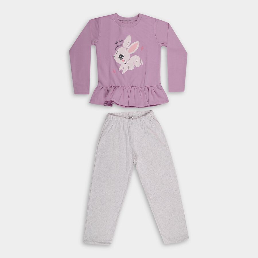 Girls Lavender Round Neck Ruffled Hipster Set, लाइलेक, large image number null