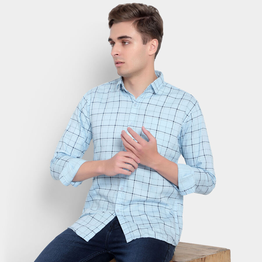 Checks Cotton Casual Shirt, Light Blue, large image number null