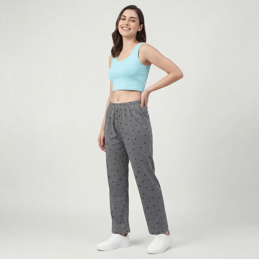 Women's Grey Regular Fit Solid Drawstring Pyjama, Light Grey, large