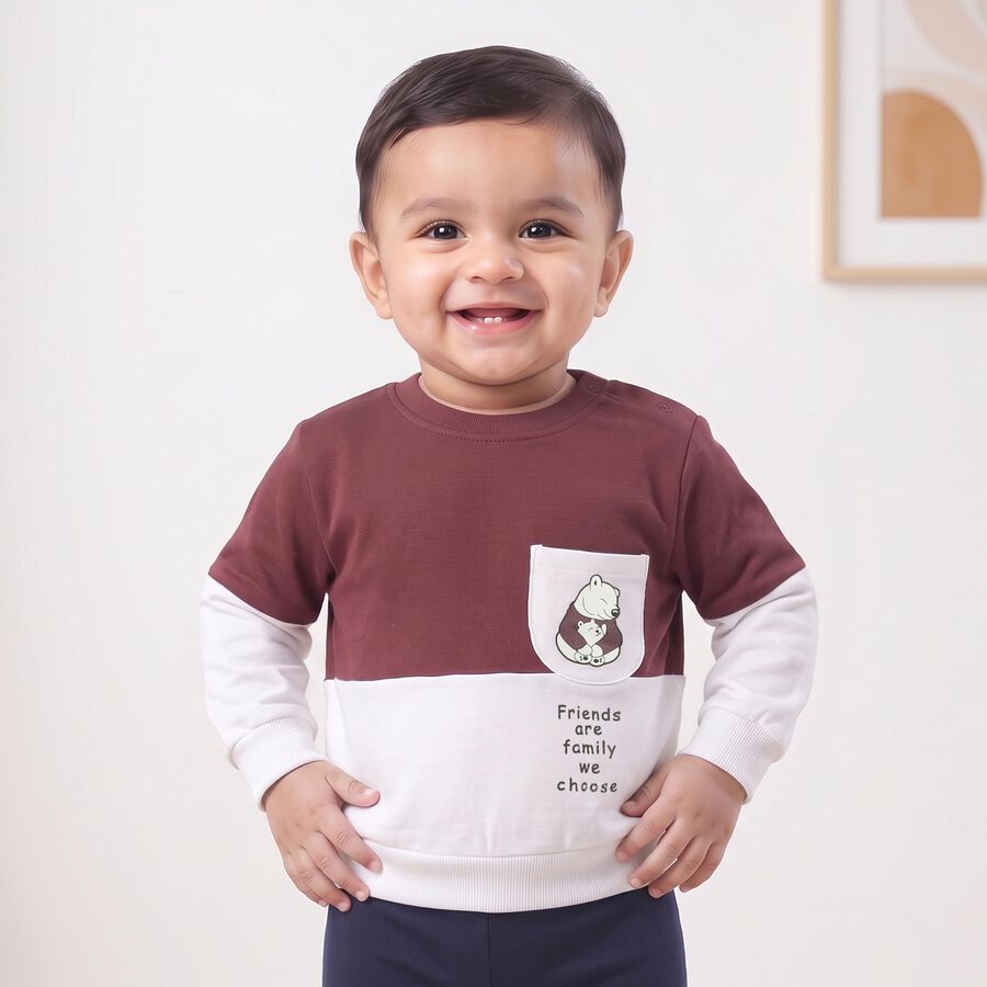 Infant's Purple and White Cotton Crew Neck Pullover Sweatshirt, बैंगनी, large