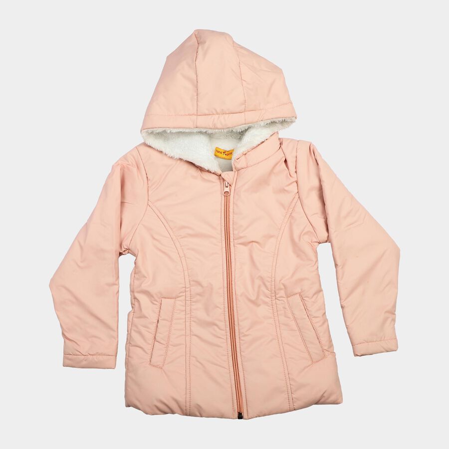 Girls' Pink Hooded Puffer Jacket, Light Pink, large