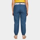 Girls' Mid Blue Regular Fit Paperbag Waist Jeans, Mid Blue, small