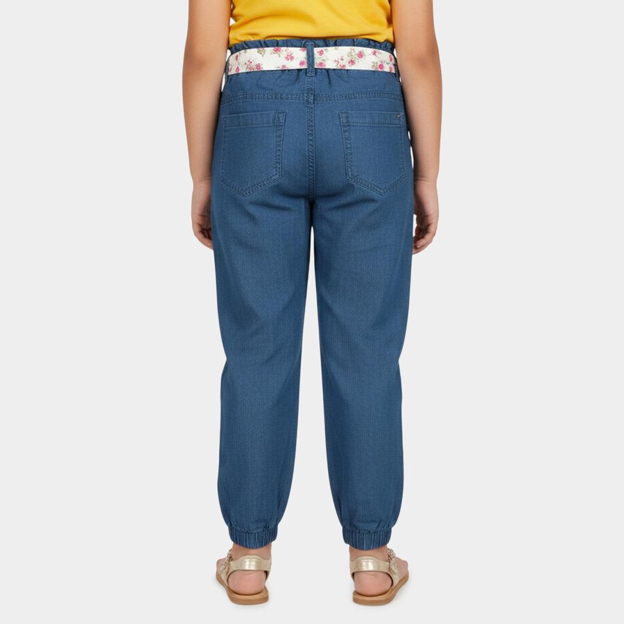 Girls' Mid Blue Regular Fit Paperbag Waist Jeans, Mid Blue, large