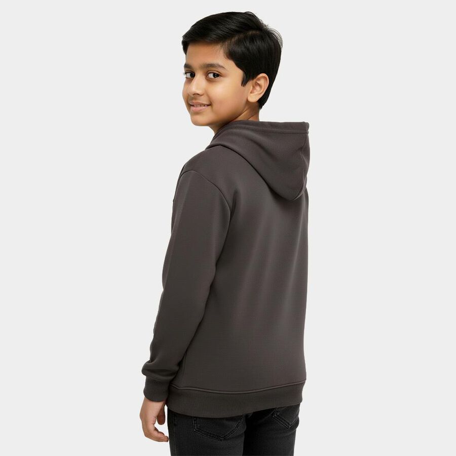 Boys Dark Grey Hooded Graphic Sweatshirt, चारकोल, large image number null