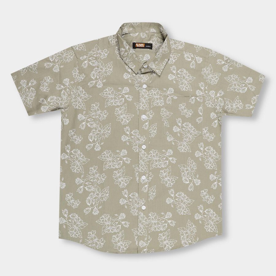 Boys' Muted Olive Green Regular Collar Casual Shirt, Olive, large image number null