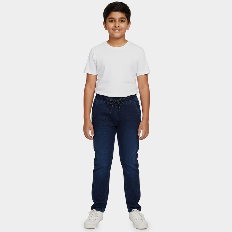 Boys Blue Regular Fit Stretchable Jeans, गहरा नीला, large
