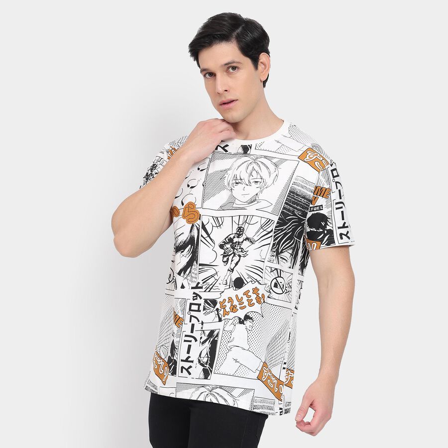 Men's 100% Cotton Round Neck Half Sleeves T-Shirt, White, large