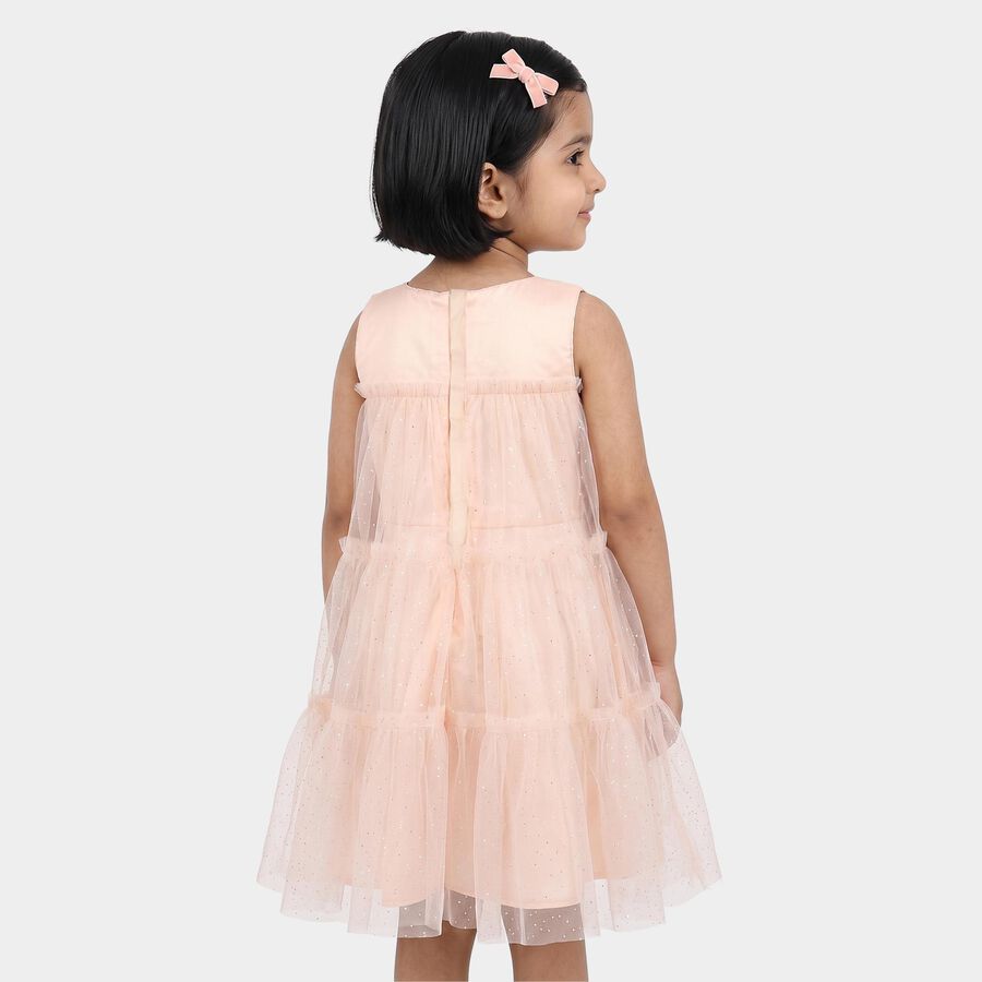Girls' Pink Sleeveless Tiered Bow Detail Frock, Light Pink, large