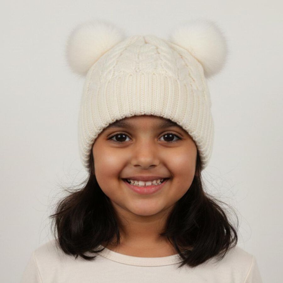 Girls' Winter Cap, ऑफ व्हाइट, large image number null