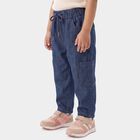 Girls' Navy Blue Cargo Fit Drawstring Waist Jeans, Mid Blue, small