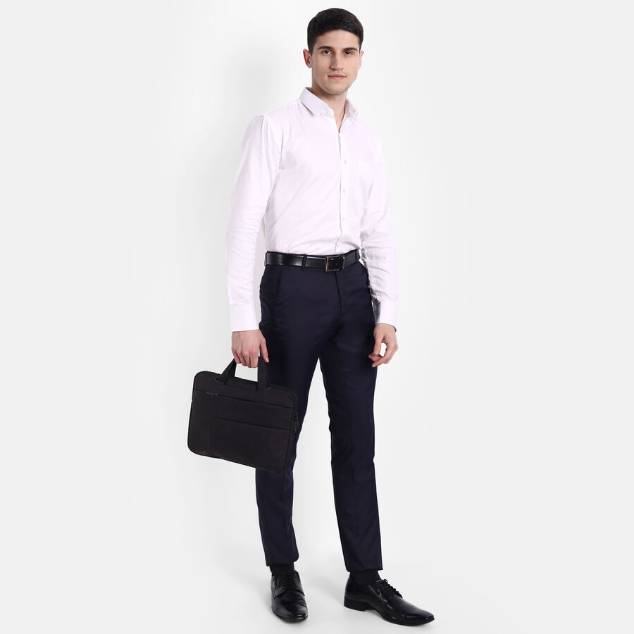 Solid Slim Fit Formal Trousers, Navy Blue, large image number null