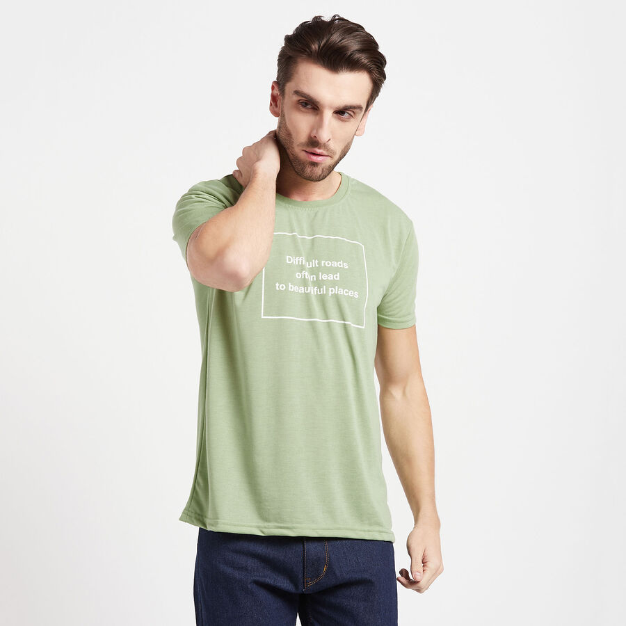 राउन्ड नेक टी-शर्ट, हल्का हरा, large image number null