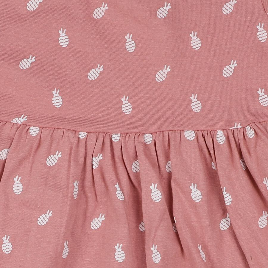 Infants' Pink Cotton Pineapple Printed Flared Frock, Light Pink, large