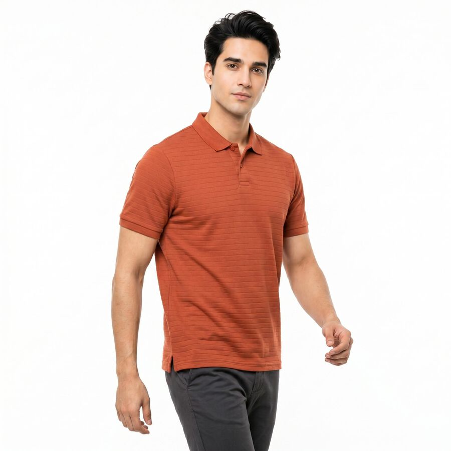 Men's Rust Polo Neck Polo T-Shirt, Rust, large