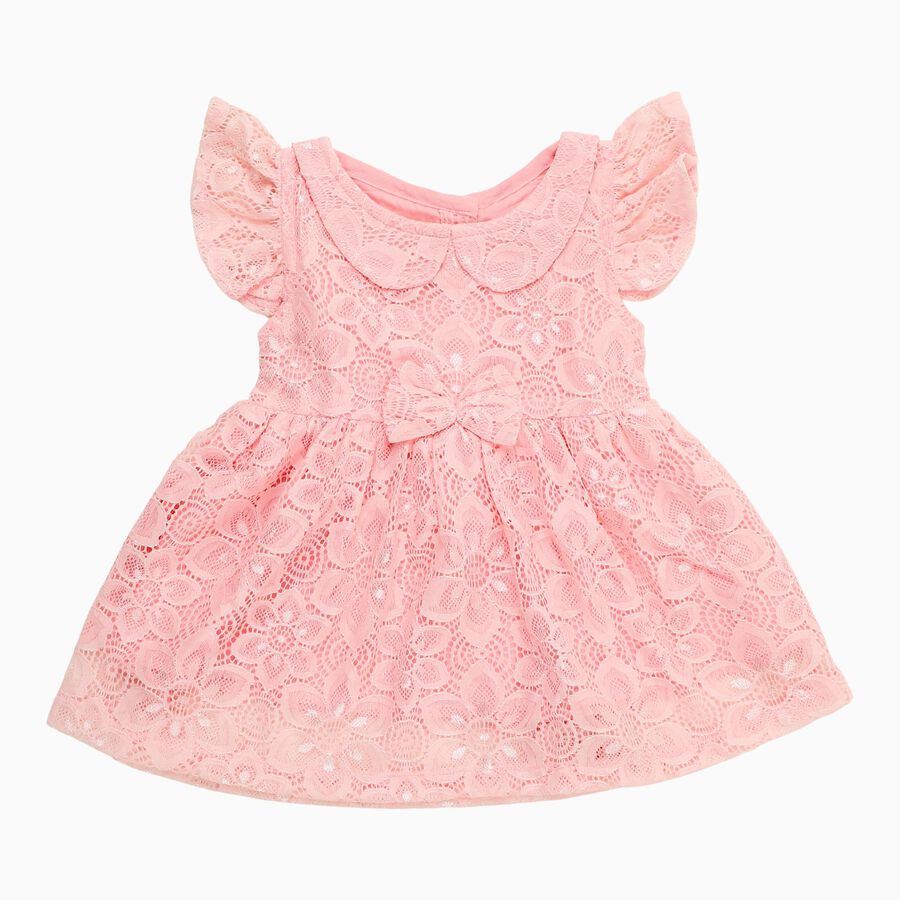 Infants' Soft Pink Floral Lace Party Frock, Light Pink, large