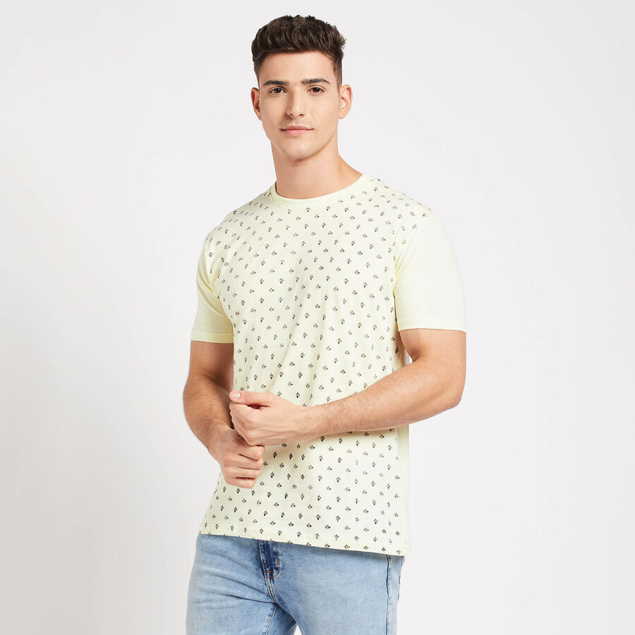 Cotton Solid Round Neck T-Shirt, Yellow, large image number null