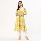 Women's Bright Mustard Yellow Cotton V-Neck Embroidered Kurta, हल्का हरा, small image number null