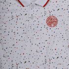Boys' White Cotton Polo Neck Confetti Printed T-Shirt, White, small