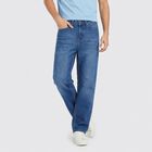 Men's Blue Straight Fit Washed Jeans, Dark Blue, small