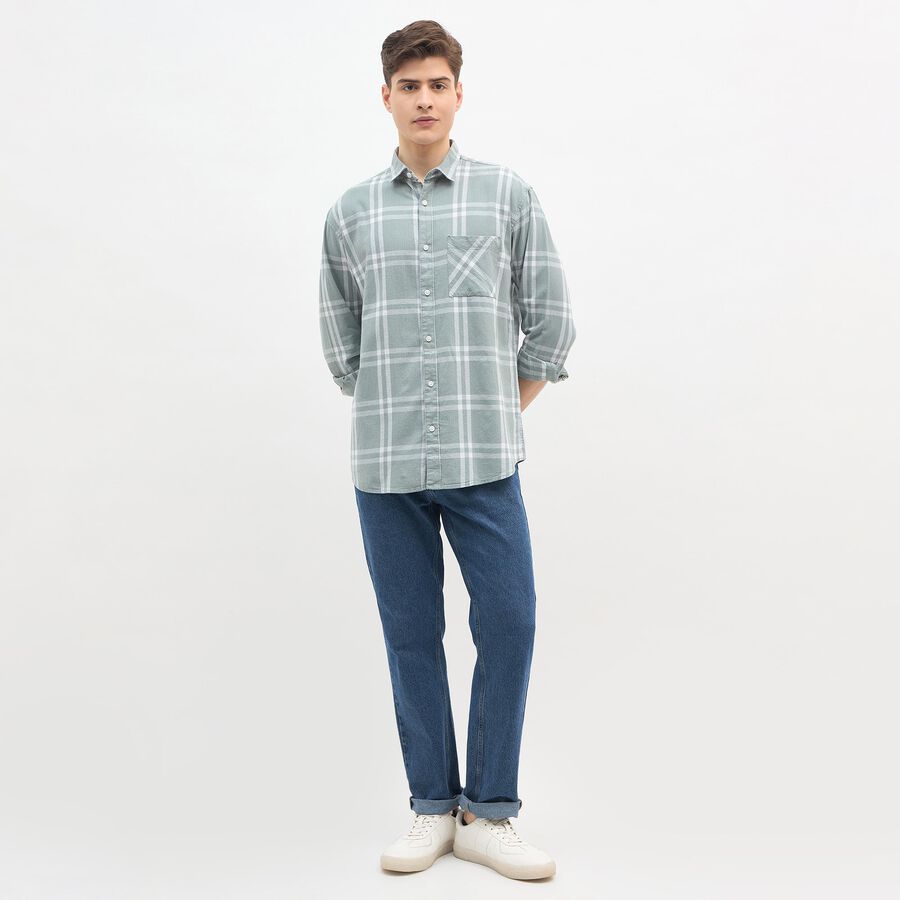 Men's Muted Olive Green Cotton Classic Collar Casual Shirt, ओलिव, large