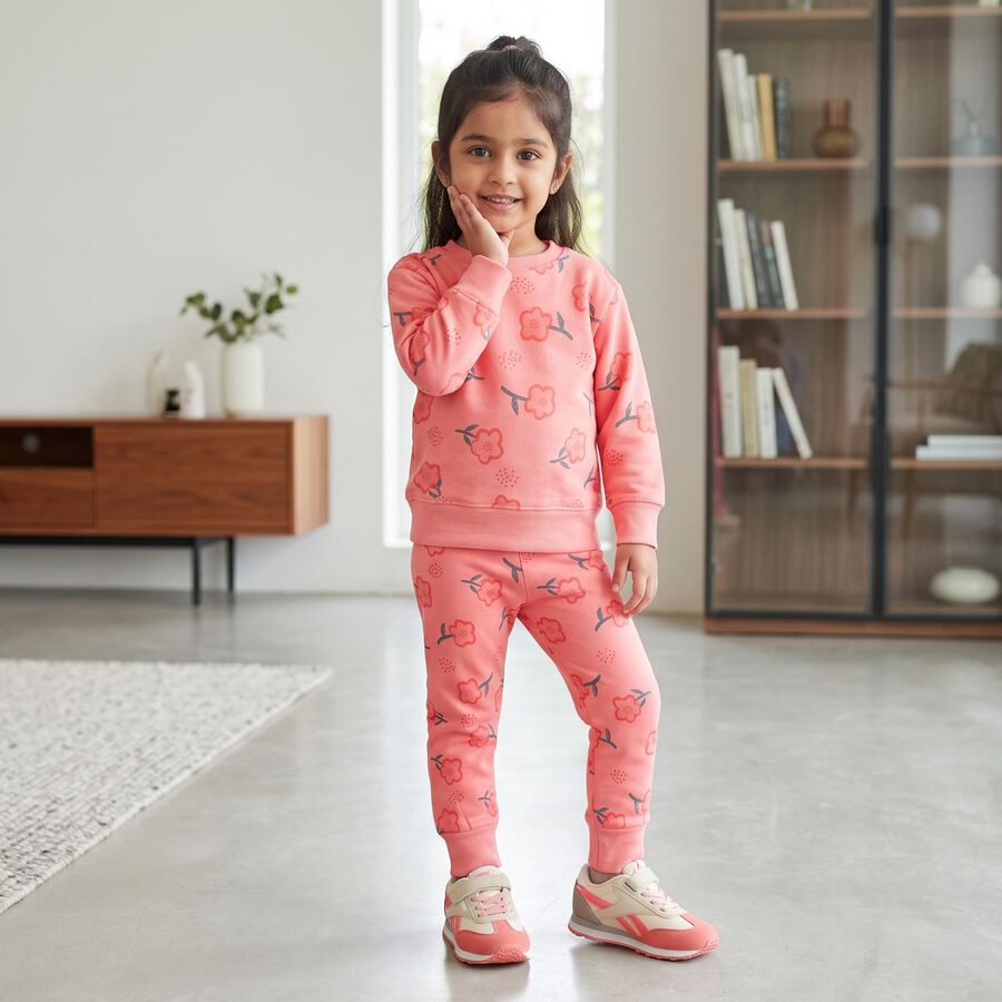 Girls Coral Round Neck Lounge Hipster Set, Coral, large