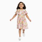 Girls' Multicolor Floral Cold Shoulder Cotton Frock, Off White, small image number null
